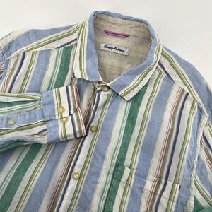 Tommy Bahama Long Sleeve Linen Shirt Men's XL Blue‎ Green Striped
